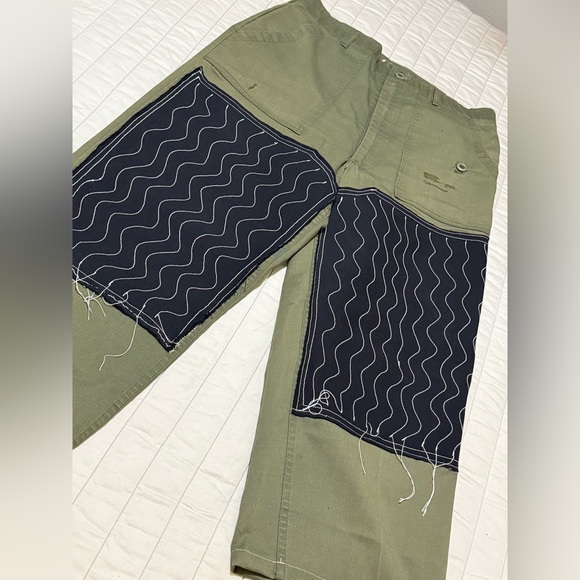 Vintage Army Pants with Embroidered Fleece Embellishments - Picture 3 of 8